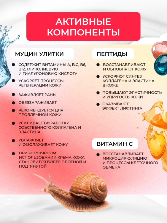 Антивозрастной крем для лица с пептидом и муцином черной улитки 3D Insta Lazer 250 мл в Твери